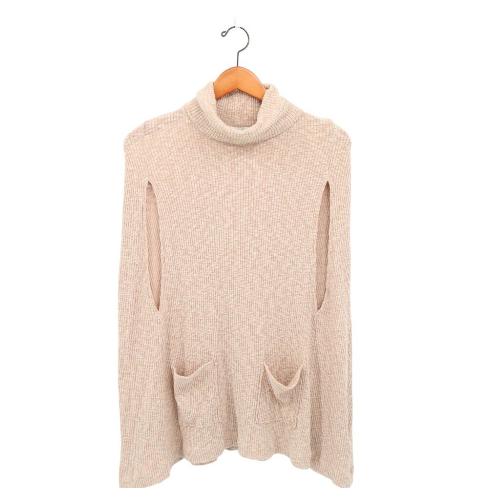 Free People FP Beach Ribbed Sleeveless Turtleneck Sweater Poncho Top Topper L